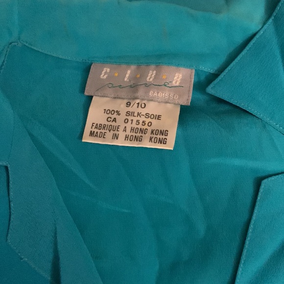 True Vintage 💯% Silk Kelly Green 80’s Button Up LS Blouse Shoulder Pads - Picture 5 of 10